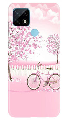 Pink Flowers Cycle Mobile Back Case for Realme C21  (Design - 102)