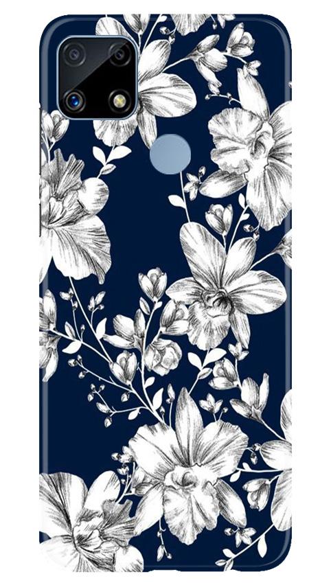 White flowers Blue Background Case for Realme C25S