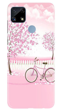 Pink Flowers Cycle Mobile Back Case for Realme C25  (Design - 102)
