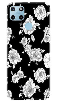 White flowers Black Background Mobile Back Case for Realme C21Y (Design - 9)