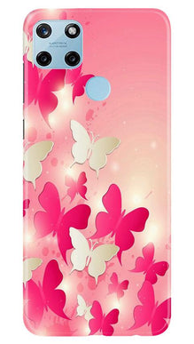 White Pick Butterflies Mobile Back Case for Realme C25Y (Design - 28)