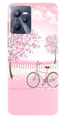 Pink Flowers Cycle Mobile Back Case for Realme C35  (Design - 102)