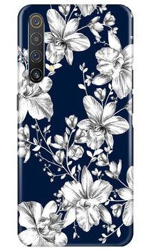 White flowers Blue Background Mobile Back Case for Realme X3 (Design - 14)