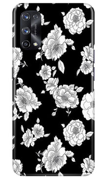 White flowers Black Background Mobile Back Case for Realme X7 Pro (Design - 9)