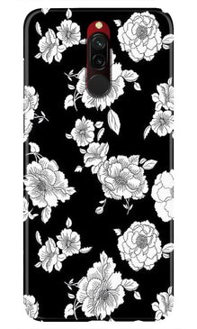 White flowers Black Background Mobile Back Case for Xiaomi Redmi 8 (Design - 9)