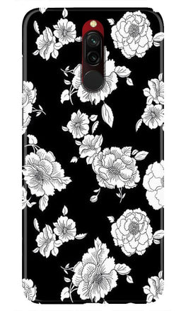 White flowers Black Background Case for Xiaomi Redmi 8