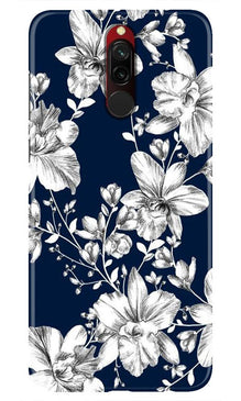 White flowers Blue Background Mobile Back Case for Xiaomi Redmi 8 (Design - 14)