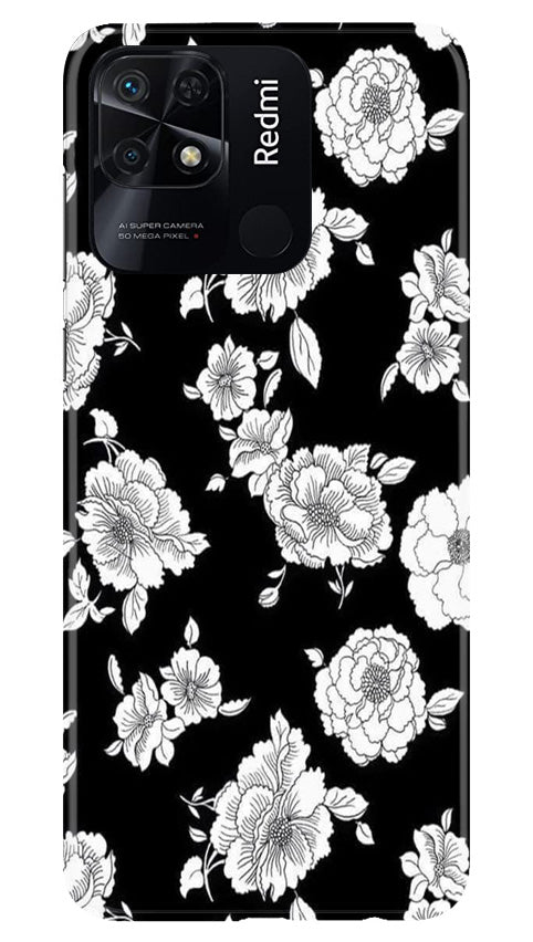 White flowers Black Background Case for Redmi 10C