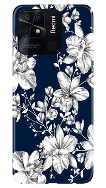 White flowers Blue Background Mobile Back Case for Redmi 10 (Design - 14)