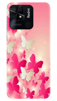 White Pick Butterflies Mobile Back Case for Redmi 10 (Design - 28)