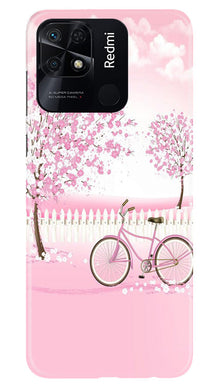 Pink Flowers Cycle Mobile Back Case for Redmi 10C  (Design - 102)