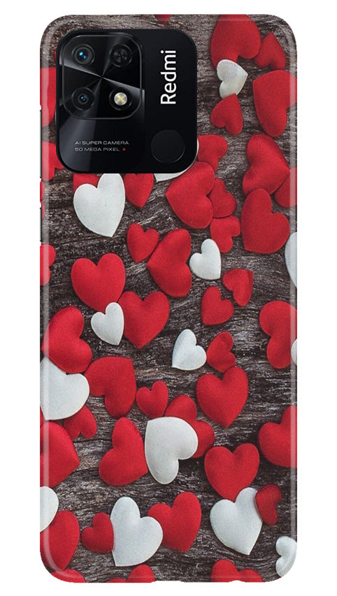Red White Hearts Case for Redmi 10C  (Design - 105)