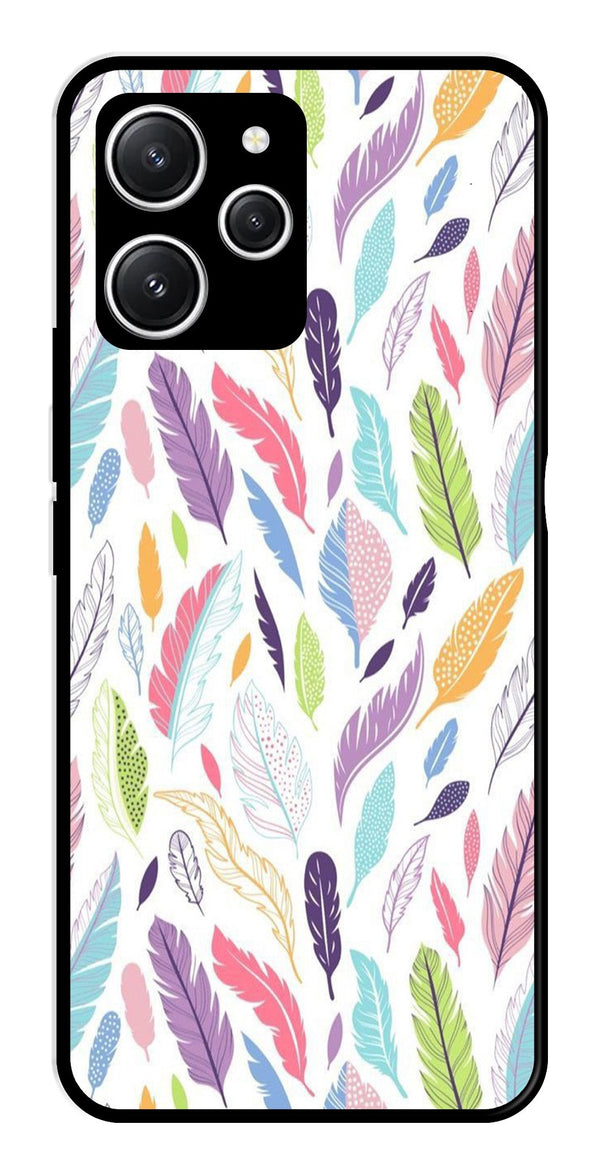 Colorful Feathers Metal Mobile Case for Redmi 12   (Design No -06)
