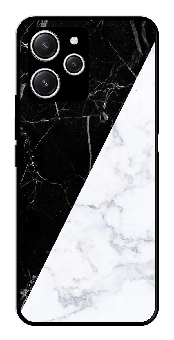 Black White Marble Design Metal Mobile Case for Redmi 12   (Design No -09)