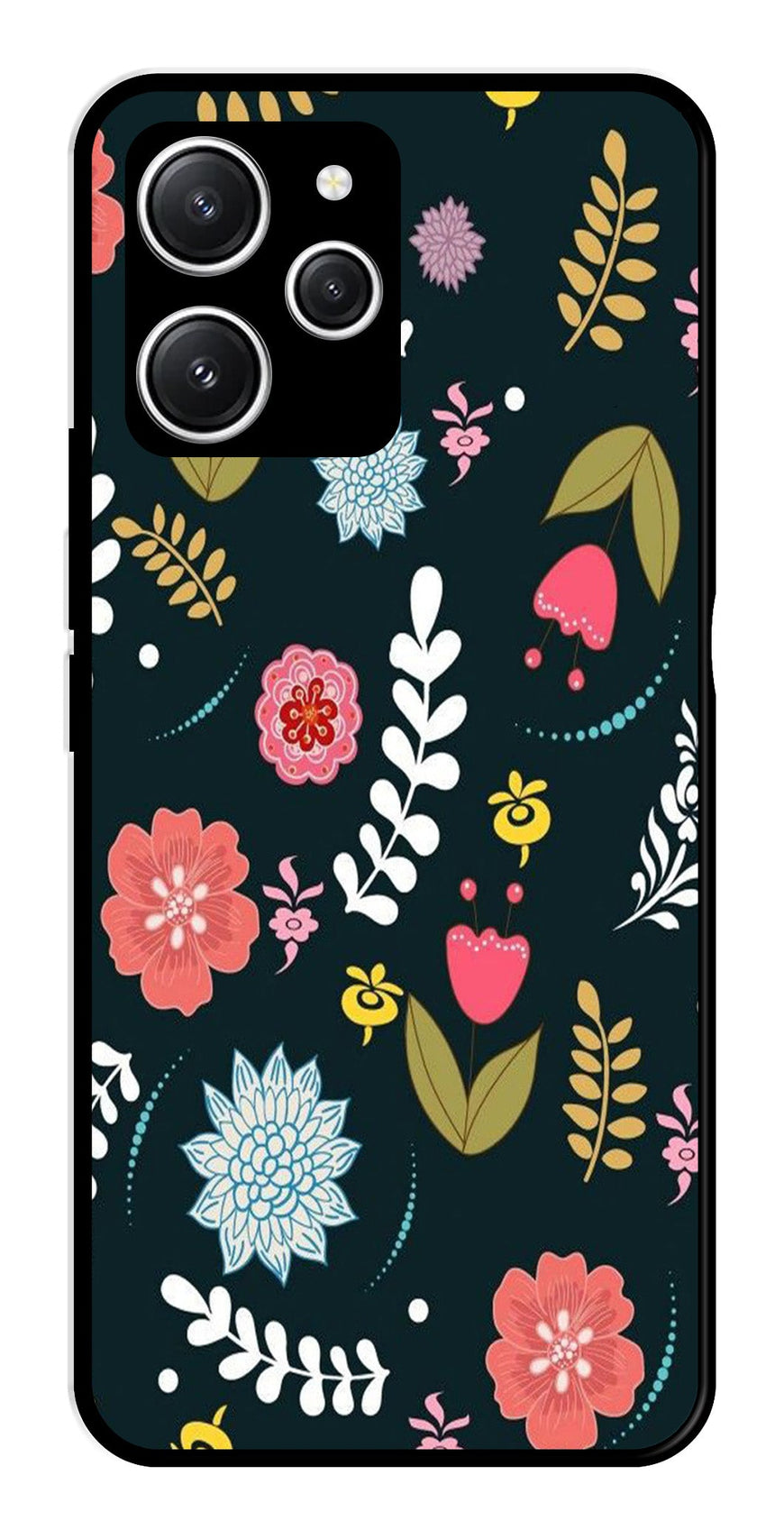 Floral Pattern2 Metal Mobile Case for Redmi 12   (Design No -12)