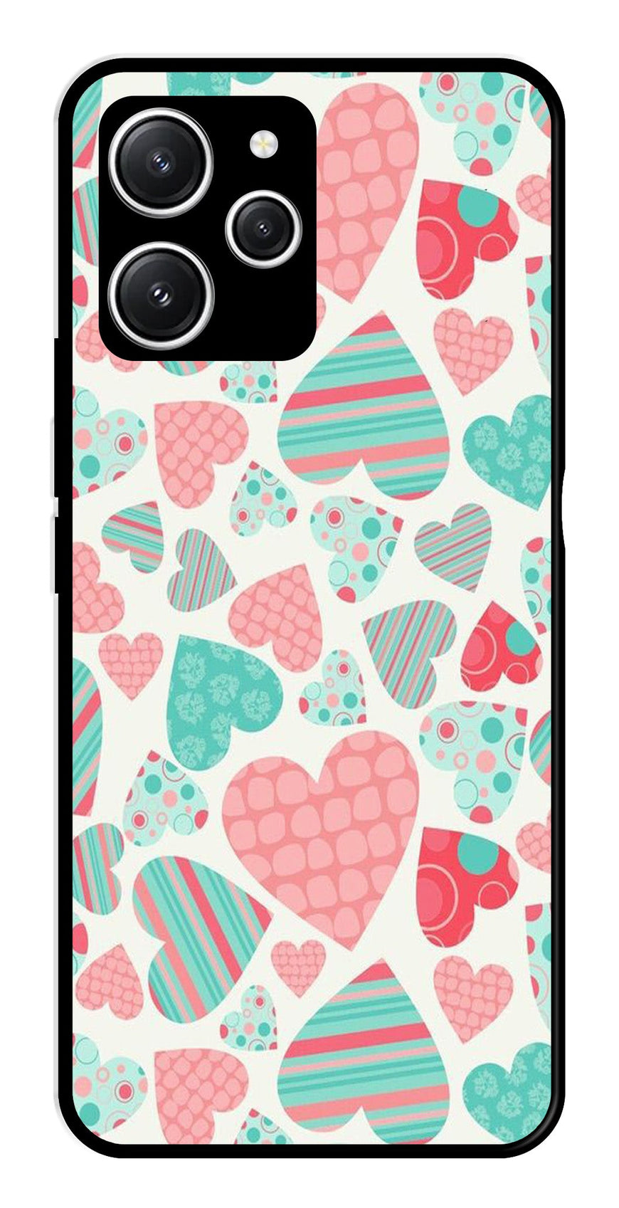 Hearts Pattern Metal Mobile Case for Redmi 12   (Design No -22)