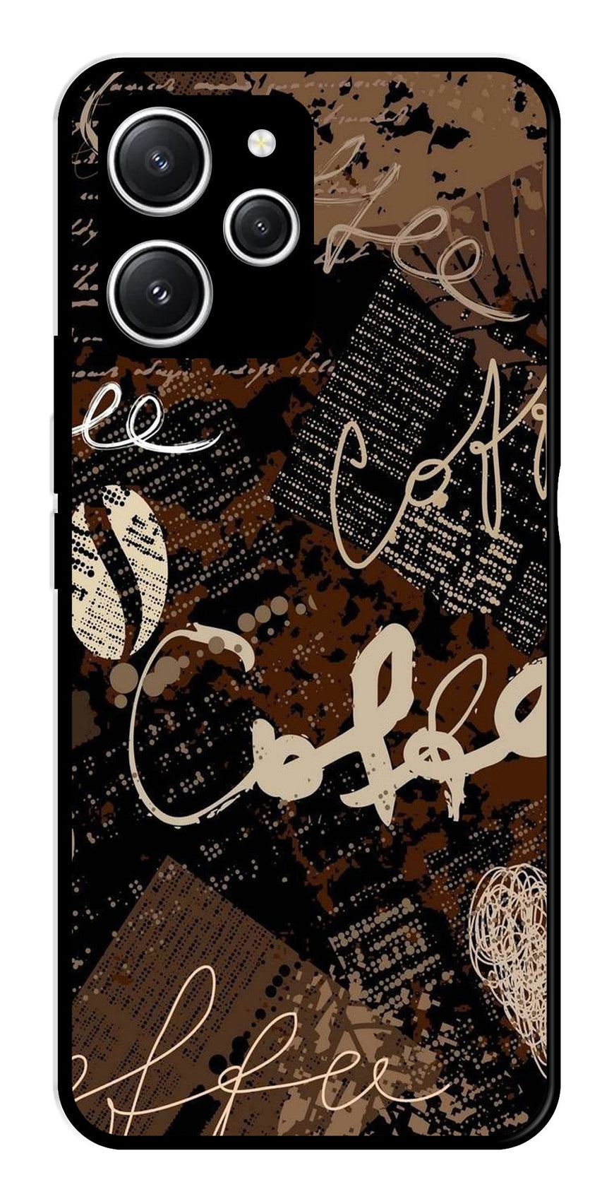 Coffee Pattern Metal Mobile Case for Redmi 12   (Design No -37)