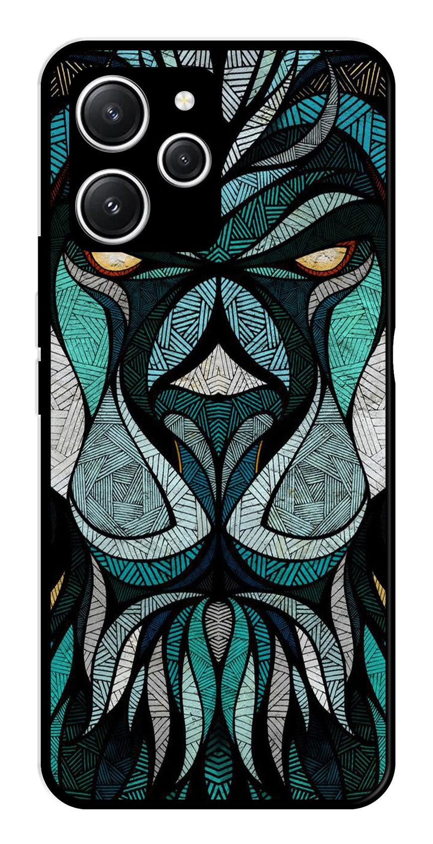 Lion Pattern Metal Mobile Case for Redmi 12   (Design No -40)