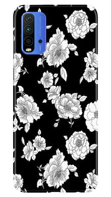 White flowers Black Background Mobile Back Case for Redmi 9 Power (Design - 9)