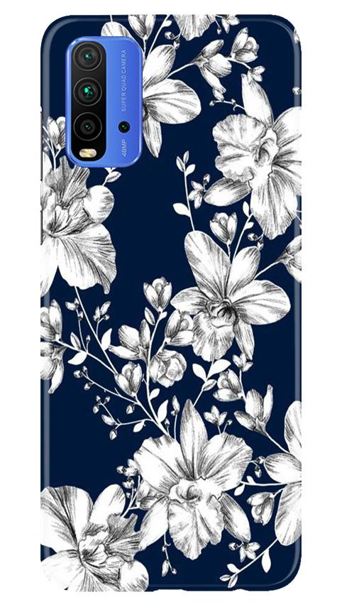 White flowers Blue Background Case for Redmi 9 Power
