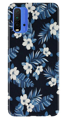 White flowers Blue Background2 Mobile Back Case for Redmi 9 Power (Design - 15)