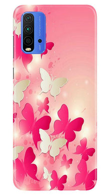 White Pick Butterflies Mobile Back Case for Redmi 9 Power (Design - 28)