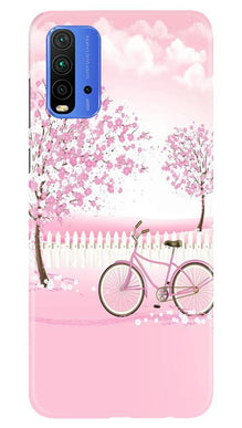 Pink Flowers Cycle Mobile Back Case for Redmi 9 Power  (Design - 102)