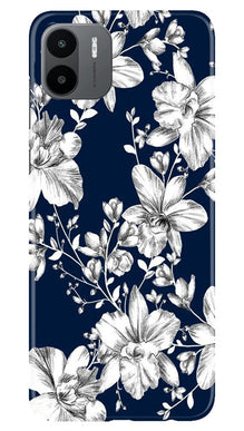 White flowers Blue Background Mobile Back Case for Redmi A1 (Design - 14)