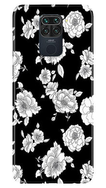 White flowers Black Background Mobile Back Case for Redmi Note 9 (Design - 9)