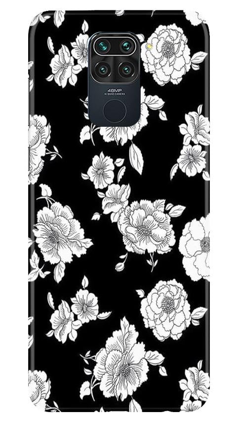 White flowers Black Background Case for Redmi Note 9