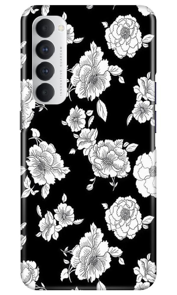 White flowers Black Background Case for Oppo Reno4 Pro