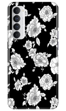 White flowers Black Background Mobile Back Case for Oppo Reno4 Pro (Design - 9)