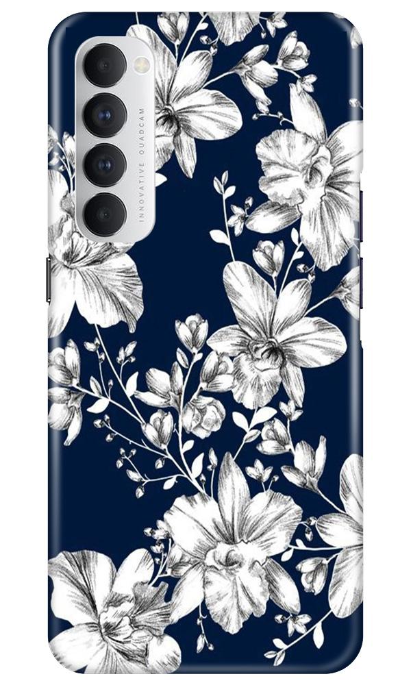 White flowers Blue Background Case for Oppo Reno4 Pro