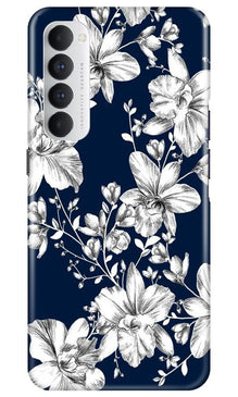 White flowers Blue Background Mobile Back Case for Oppo Reno4 Pro (Design - 14)