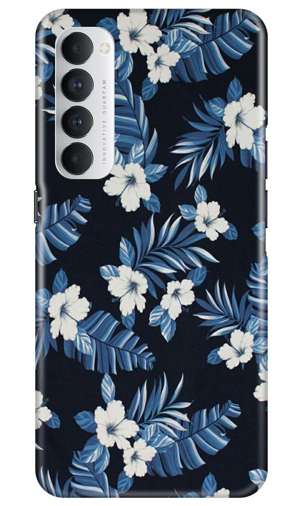 White flowers Blue Background2 Case for Oppo Reno4 Pro