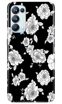 White flowers Black Background Mobile Back Case for Oppo Reno5 Pro (Design - 9)