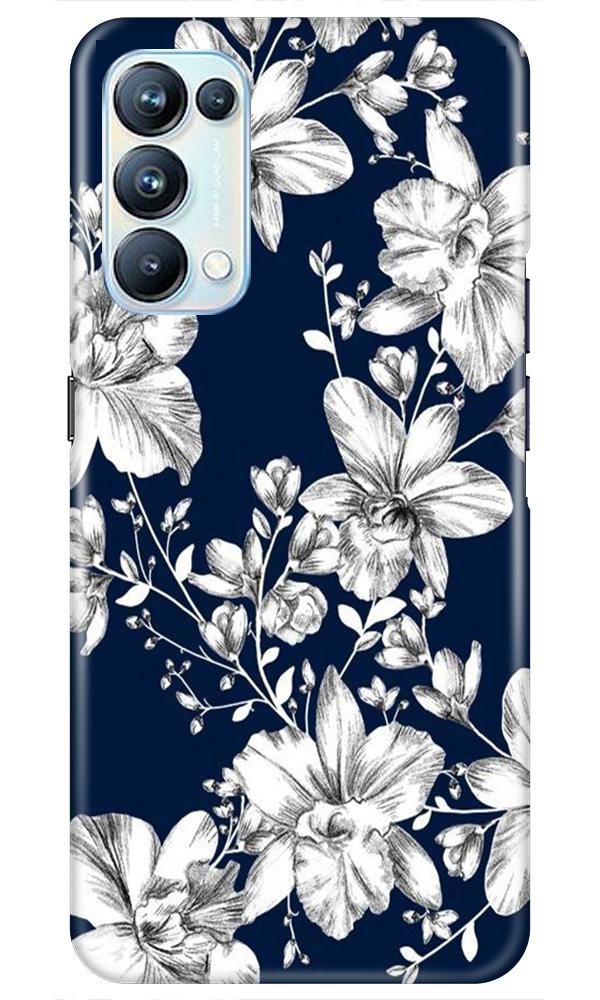 White flowers Blue Background Case for Oppo Reno5 Pro