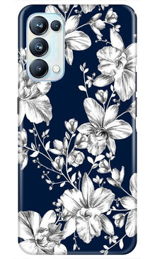 White flowers Blue Background Mobile Back Case for Oppo Reno5 Pro (Design - 14)