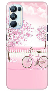 Pink Flowers Cycle Mobile Back Case for Oppo Reno5 Pro  (Design - 102)