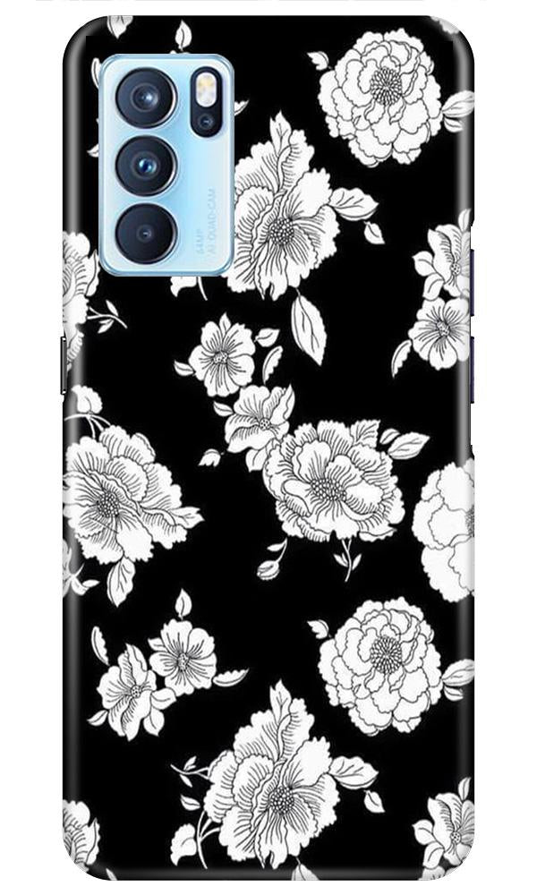 White flowers Black Background Case for Oppo Reno6 Pro 5G