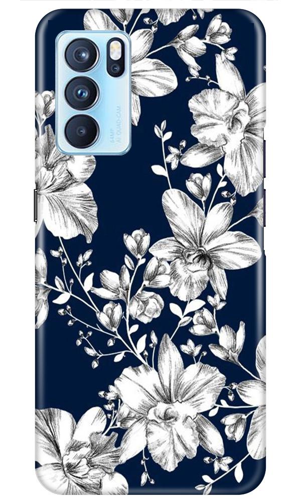 White flowers Blue Background Case for Oppo Reno6 Pro 5G