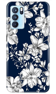 White flowers Blue Background Mobile Back Case for Oppo Reno6 5G (Design - 14)
