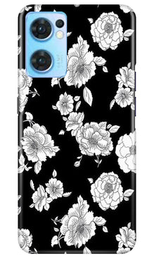 White flowers Black Background Mobile Back Case for Oppo Reno7 5G (Design - 9)
