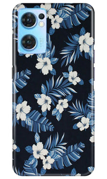 White flowers Blue Background2 Mobile Back Case for Oppo Reno7 5G (Design - 15)