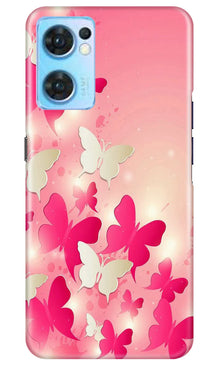 White Pick Butterflies Mobile Back Case for Oppo Reno7 5G (Design - 28)