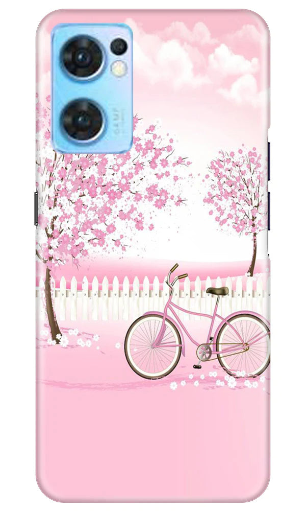 Pink Flowers Cycle Case for Oppo Reno7 5G  (Design - 102)