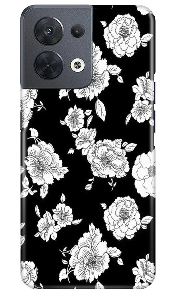 White flowers Black Background Case for Oppo Reno 8 5G