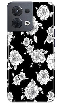 White flowers Black Background Mobile Back Case for Oppo Reno 8 5G (Design - 9)