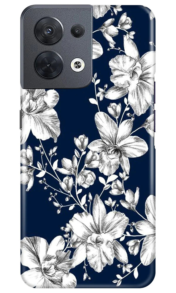 White flowers Blue Background Case for Oppo Reno 8 5G