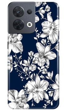 White flowers Blue Background Mobile Back Case for Oppo Reno 8 5G (Design - 14)